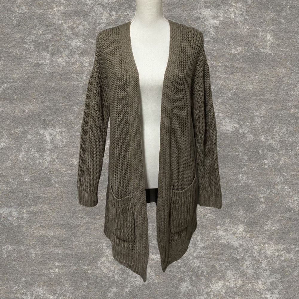 A.N.A. | Taupe Brown Long Sleeve Open Front Crochet Knit Cardigan Sweater Size M